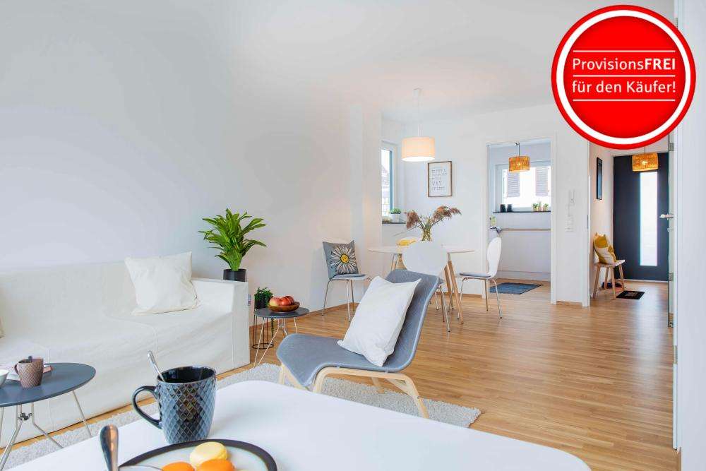 Teil-Ansicht Wohnzimmer (beispielhaft möbliert) - Doppelhaushälfte in 79108 Freiburg im Breisgau mit 124m² kaufen