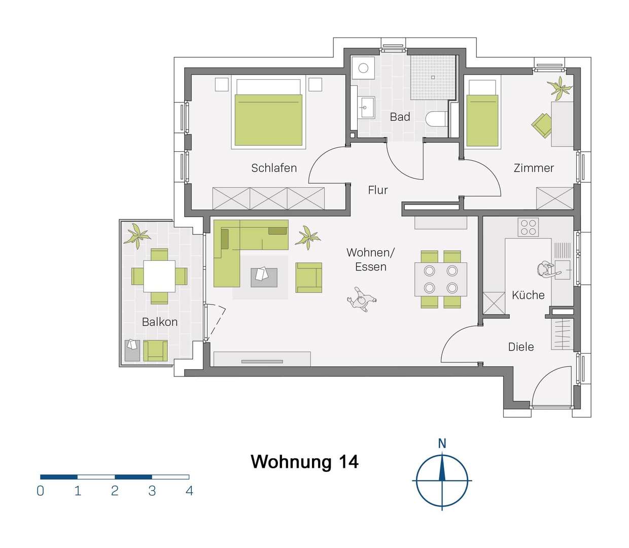 Grundriss Wohnung Nr.14 - Appartement in 79379 Müllheim mit 80m² kaufen