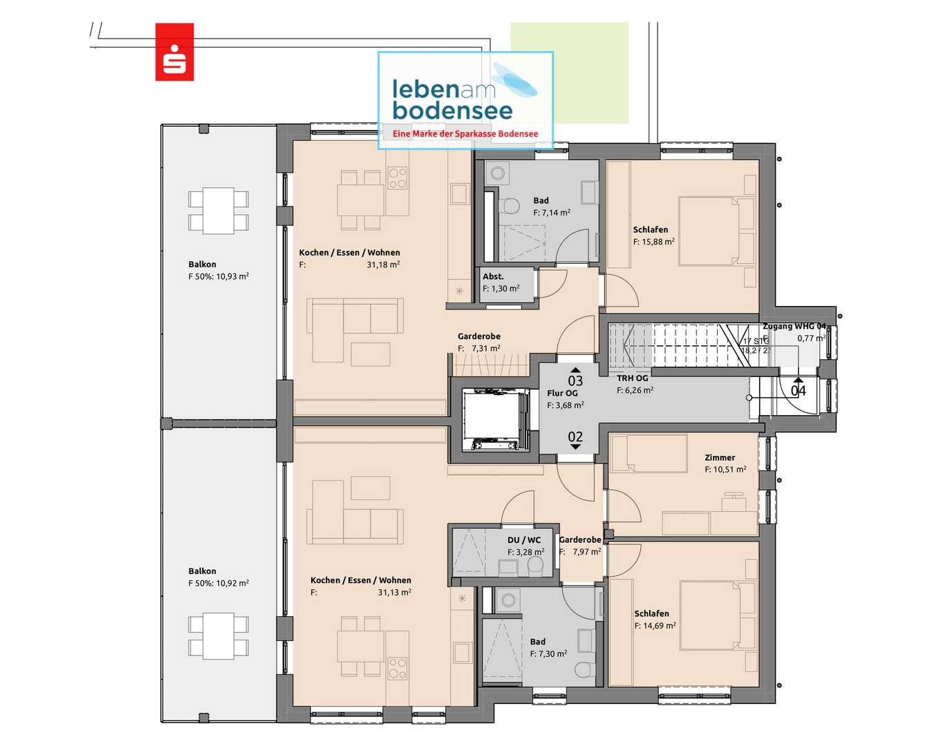 Grundriss Wohnung 2+3 - OG - Etagenwohnung in 88069 Tettnang mit 72m² kaufen