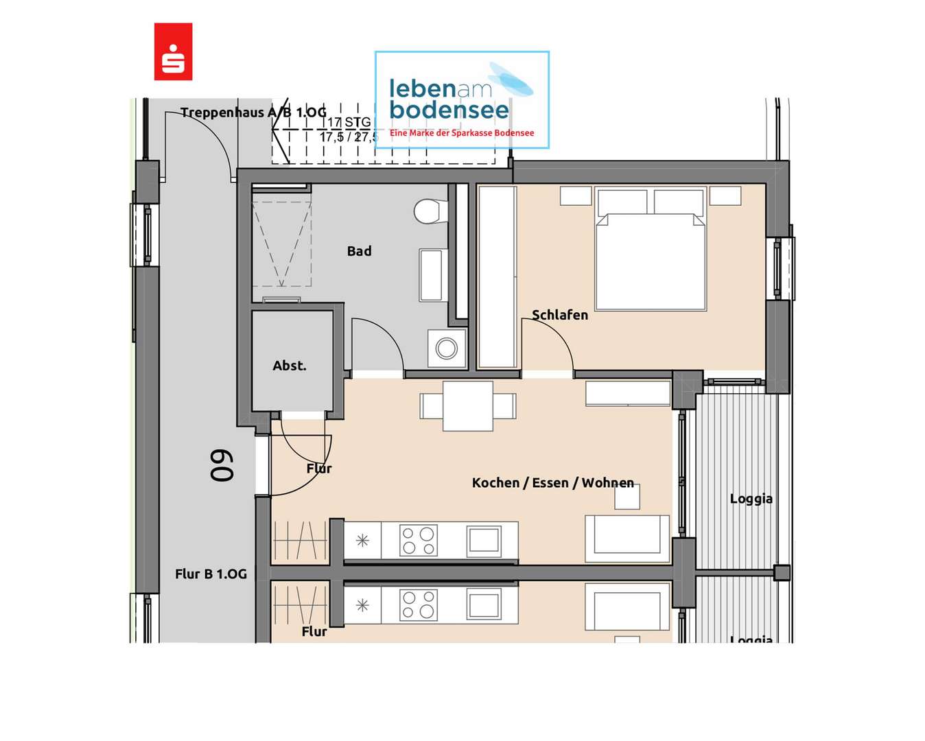 Grundriss Wohnung 3. OG B15 Grundriss Wohnung 3. OG B15 - Etagenwohnung in 88069 Tettnang mit 43m² kaufen