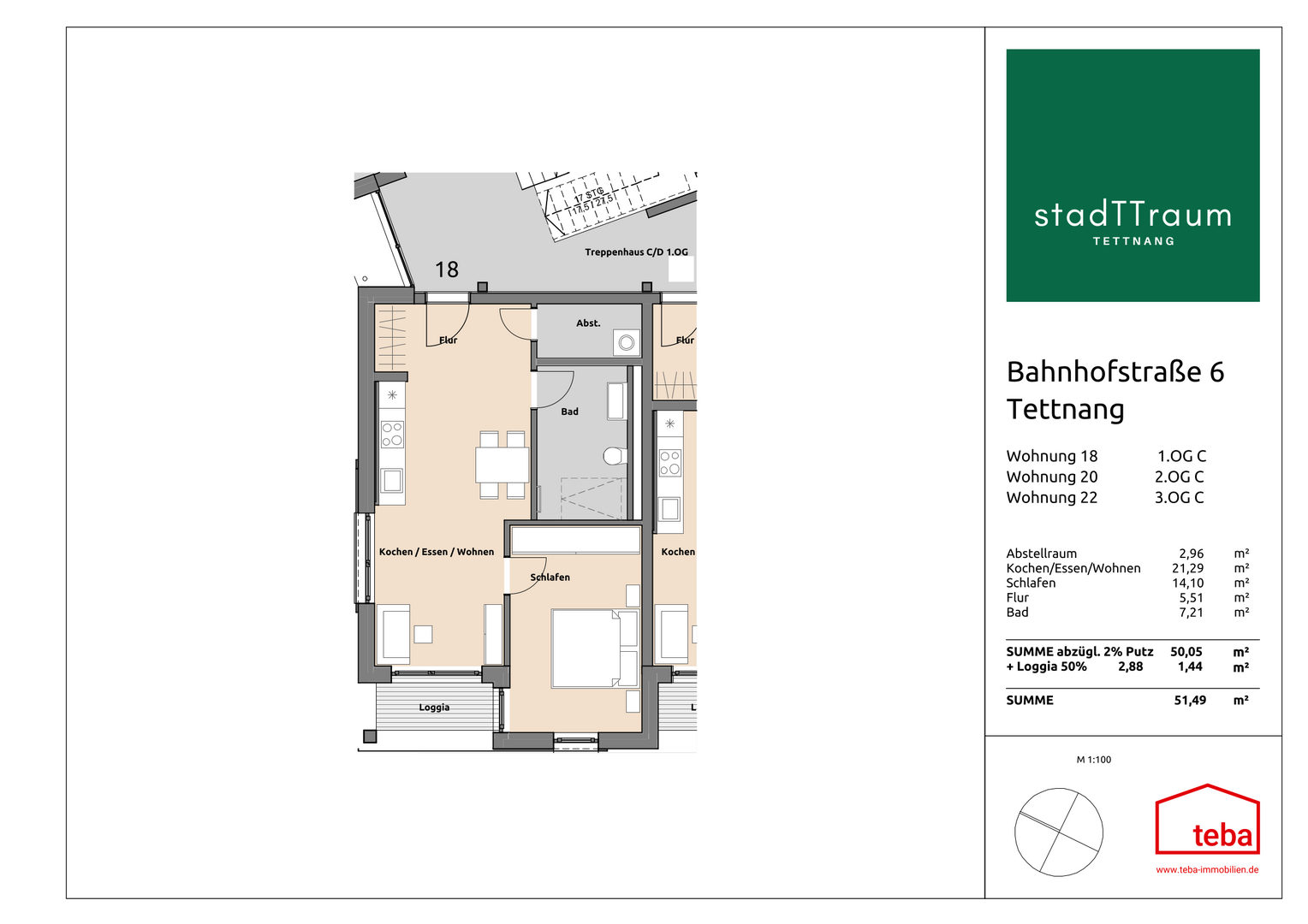 Grundriss Wohnung 1.OG C18 - Etagenwohnung in 88069 Tettnang mit 51m² kaufen