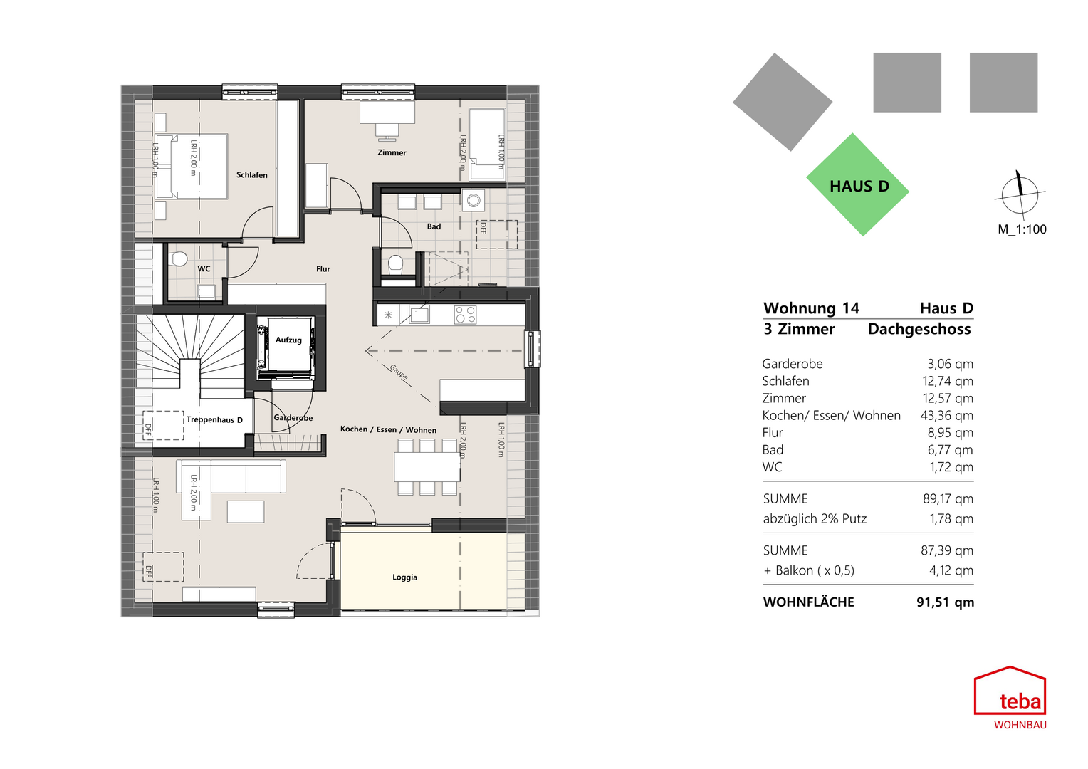 Wohnung 14 - DG Haus D - Dachgeschosswohnung in 88085 Langenargen mit 91m² kaufen
