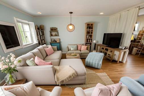 Wohnen, Einrichtungsbeispiel Wohnen, Einrichtungsbeispiel - Erdgeschosswohnung in 86946 Vilgertshofen mit 100m² kaufen