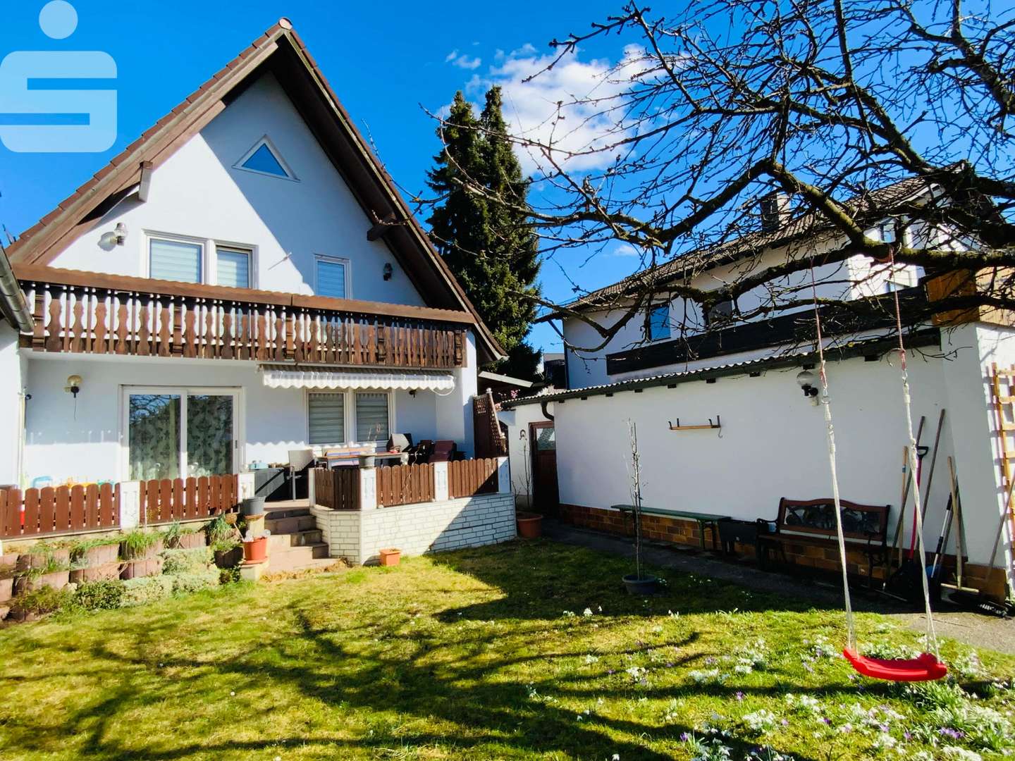 Hausansicht vom Garten - Doppelhaushälfte in 82140 Olching mit 102m² kaufen