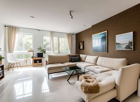 Wohnzimmer - Visualisierung/Möblierungsvorschlag - Etagenwohnung in 82377 Penzberg mit 82m² kaufen