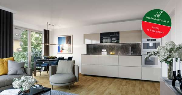 Visualisierung offene Küche - Etagenwohnung in 81243 München mit 37m² kaufen