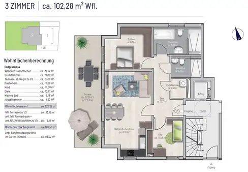 Neubau: Helle 3-Zimmer-Eigentumswohunung mit großen, sonnigen Garten in bester Lage von Waldperlach