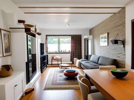 Wohnzimmer digital gestaged - Etagenwohnung in 85560 Ebersberg mit 74m² kaufen
