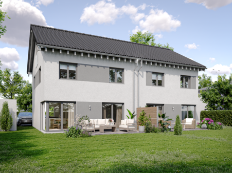 Visualisierung Gartenansicht - Doppelhaushälfte in 85630 Grasbrunn mit 154m² kaufen