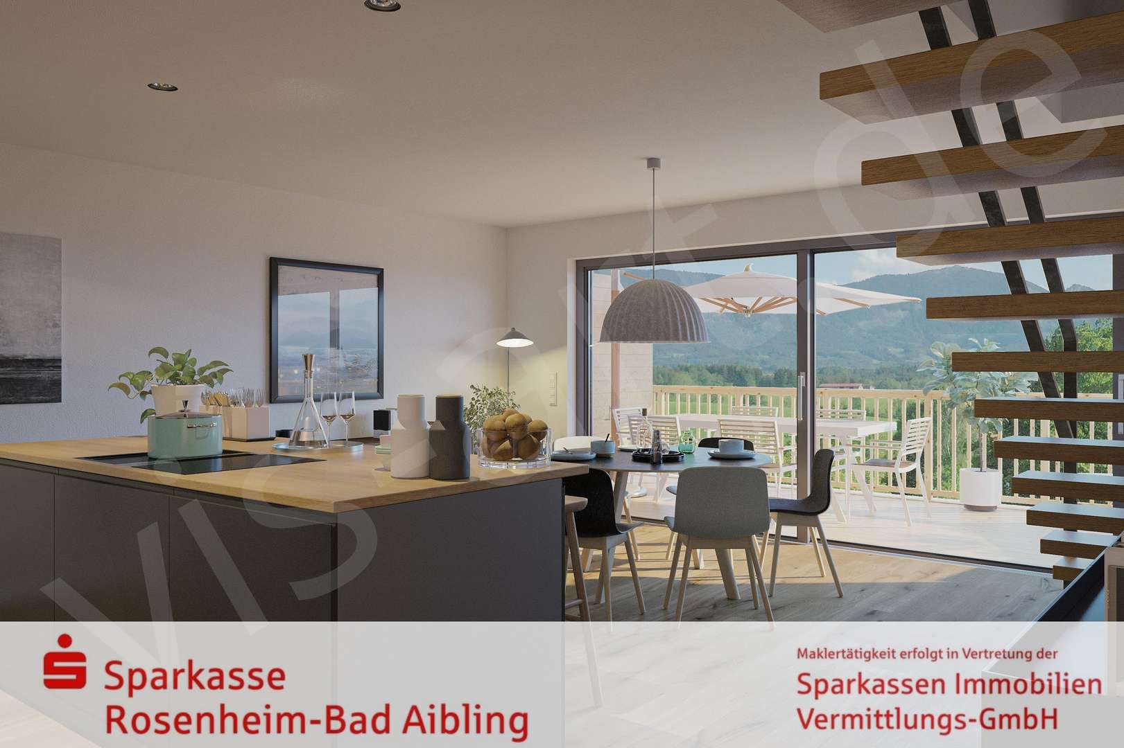 Visualisierung Wohnbereich - Maisonette-Wohnung in 83083 Riedering mit 116m² kaufen