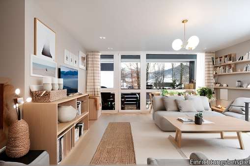 Wohnzimmer mit Blick auf den Balkon - Etagenwohnung in 83727 Schliersee mit 87m² kaufen