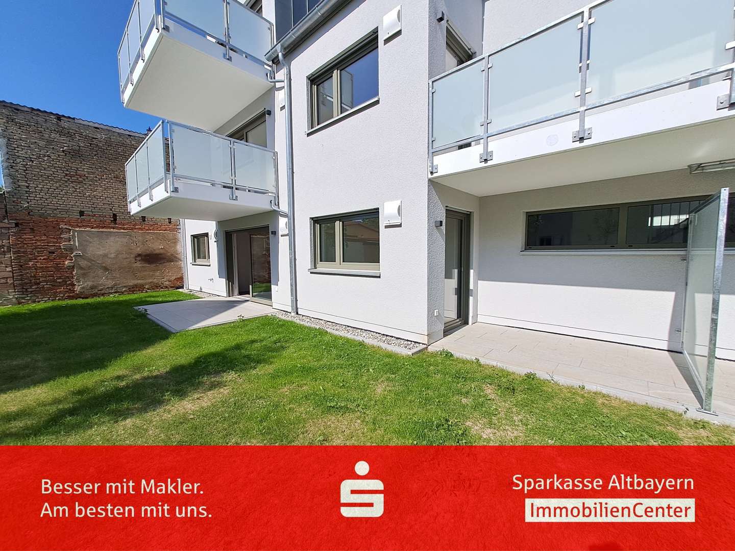 Ansicht mit Terrassen - Erdgeschosswohnung in 86529 Schrobenhausen mit 84m² mieten