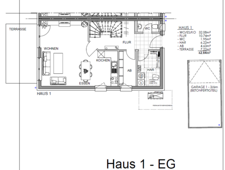 Grundriss Haus 1 EG - Doppelhaushälfte in 93152 Nittendorf mit 112m² kaufen