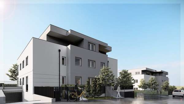 Straßenansicht Haus A und B - Erdgeschosswohnung in 90574 Roßtal mit 76m² kaufen