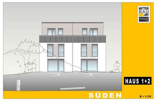 Ansicht Süd Haus 1+2 - Doppelhaushälfte in 91187 Röttenbach mit 131m² kaufen