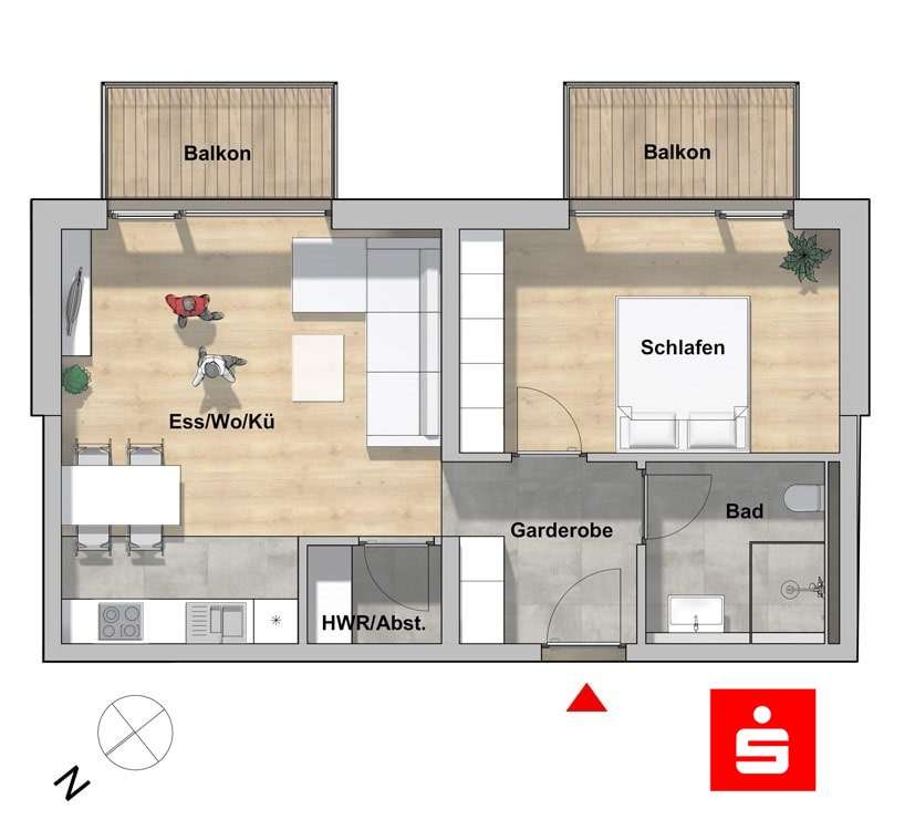 Grundriss Wohnung 1.2 - Etagenwohnung in 91126 Schwabach mit 59m² kaufen