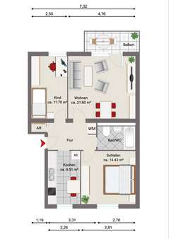 Grundriss - Etagenwohnung in 95615 Marktredwitz mit 66m² kaufen