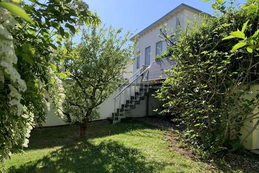 Rasenfläche mit Zugang zur Terrasse - Einfamilienhaus in 97422 Schweinfurt mit 287m² kaufen