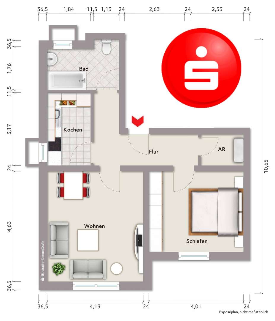 Grundriss - Souterrain-Wohnung in 97616 Bad Neustadt mit 55m² kaufen