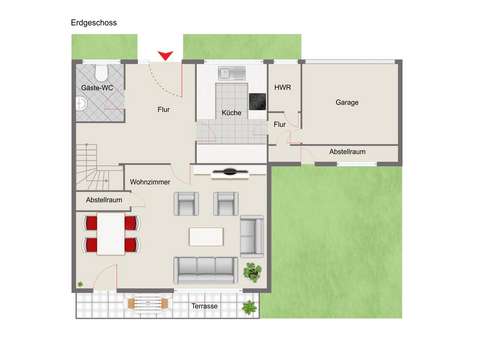 Grundriss Erdgeschoss - Doppelhaushälfte in 39245 Gommern mit 117m² kaufen