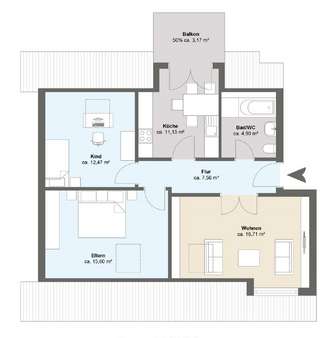 Grundriss - Dachgeschosswohnung in 99734 Nordhausen mit 66m² kaufen
