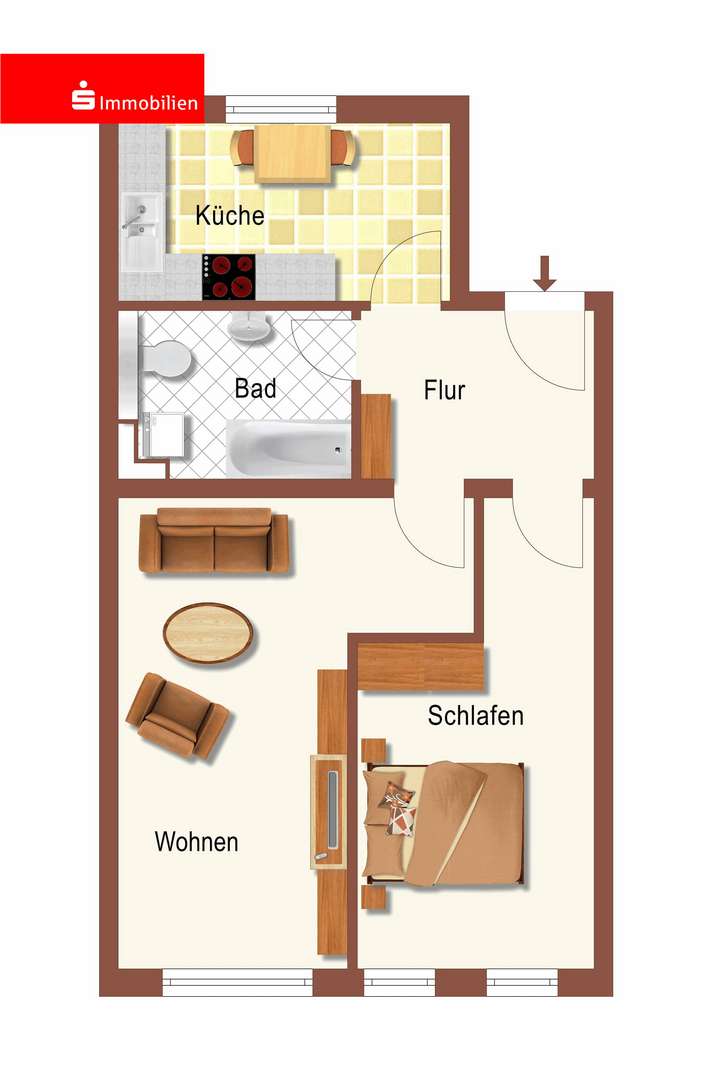 Grundriss - Etagenwohnung in 98617 Meiningen mit 56m² kaufen
