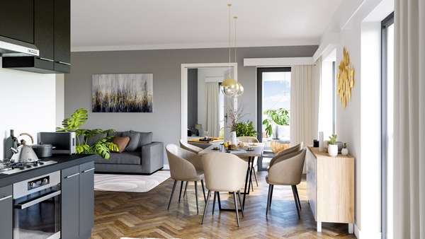Visualisierung Kochen/Wohnen - Etagenwohnung in 01217 Dresden mit 37m² kaufen