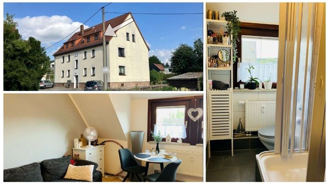 Gebäudeansicht und Innenfotos - Dachgeschosswohnung in 08132 Mülsen mit 46m² kaufen