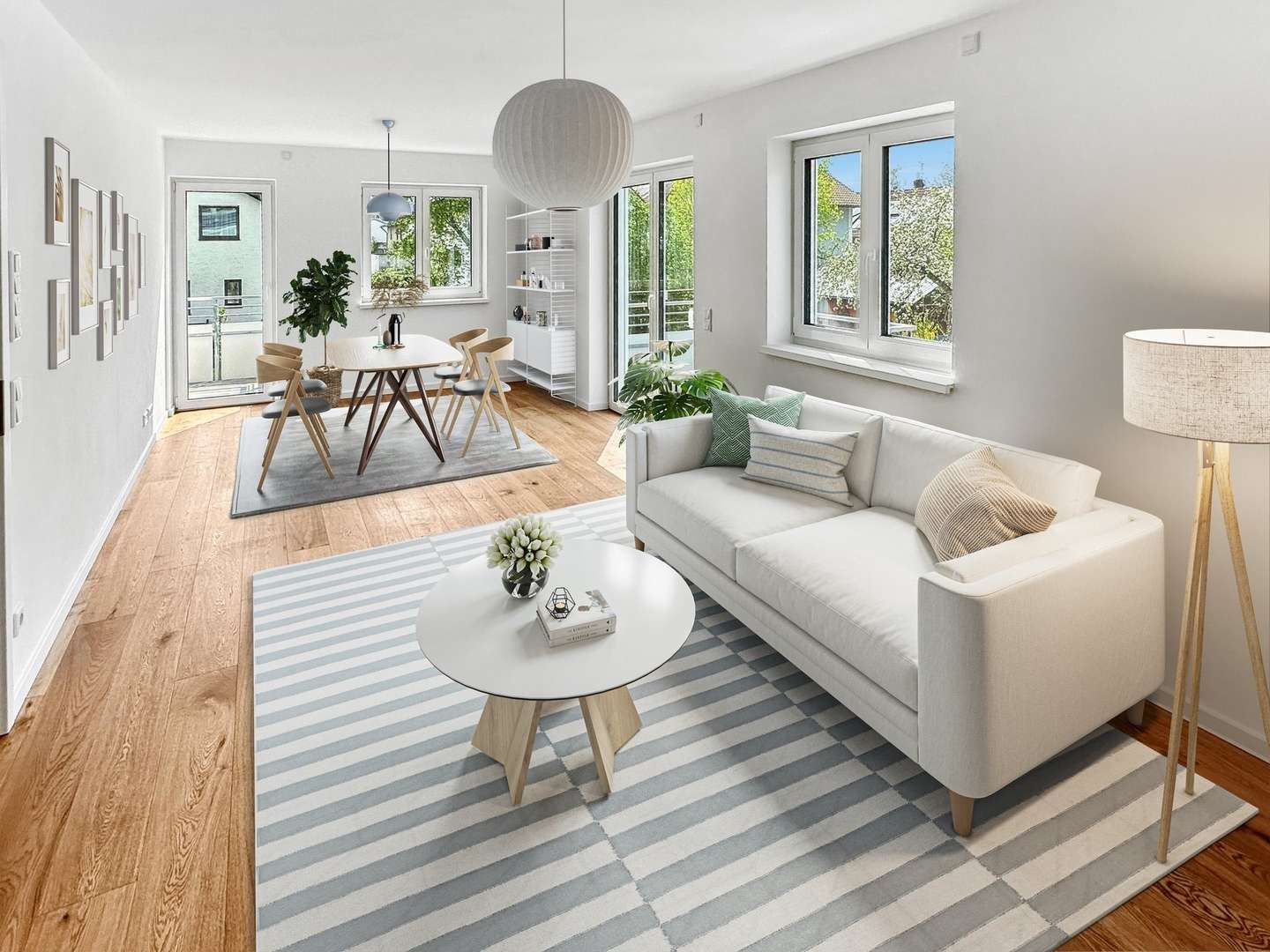 Wohn-Essbereich mit Möblierungsvorschlag Wohn-Essbereich mit Möblierungsvorschlag - Etagenwohnung in 80999 München mit 74m² kaufen