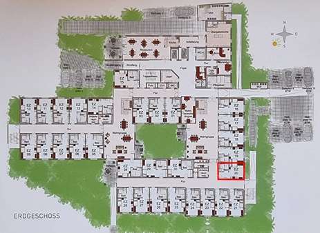 Grundriss Erdgeschoss mit gekennzeichnetem Appartement - Appartement in 89284 Pfaffenhofen mit 23m² kaufen