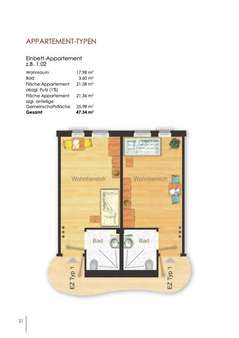 Grundriss und Wohnfläche - Appartement in 70469 Stuttgart mit 21m² kaufen