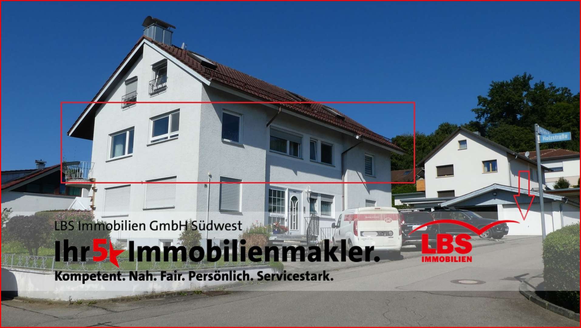Gesamtansicht mit Garage - Etagenwohnung in 88512 Mengen mit 108m² kaufen