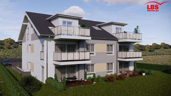 Außenansicht mit Balkonen - Etagenwohnung in 78333 Stockach mit 90m² kaufen