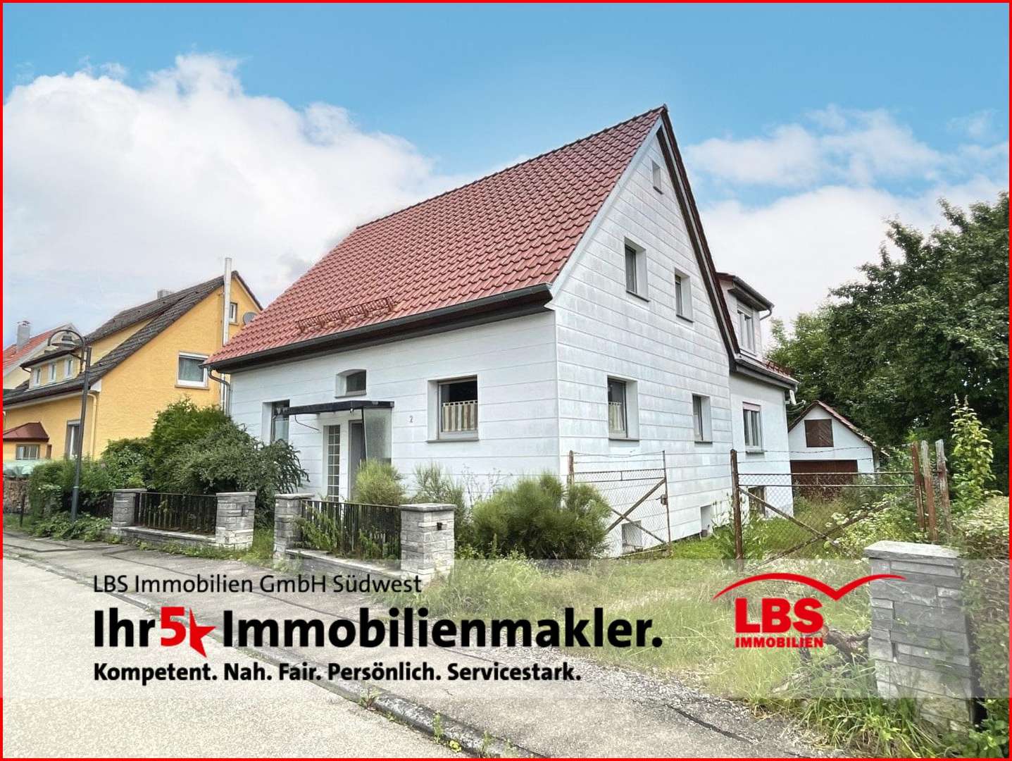 Ansicht mit Anbau und Garage - Einfamilienhaus in 72510 Stetten mit 185m² kaufen