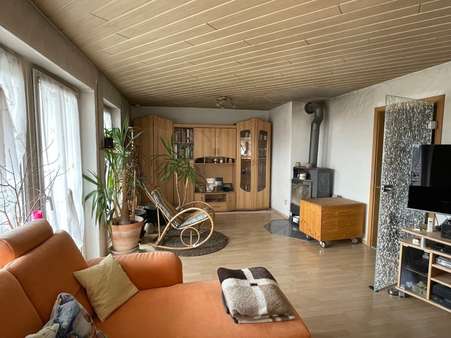Wohnzimmer mit Schwedenofen - Einfamilienhaus in 72477 Schwenningen mit 217m² kaufen