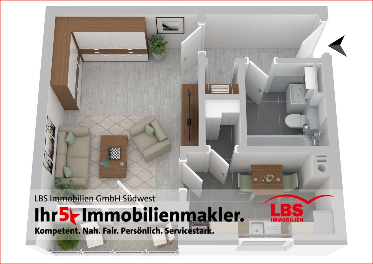 3 D Plan des Appartement - Etagenwohnung in 67433 Neustadt mit 40m² kaufen