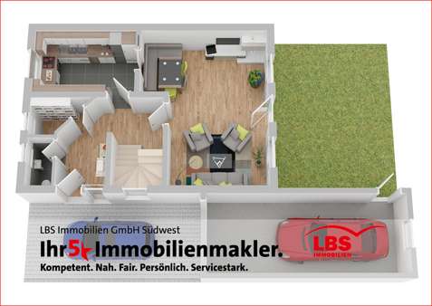 3 D Grundriss Erdgeschoß 3 D Grundriss Erdgeschoß - Einfamilienhaus in 67459 Böhl-Iggelheim mit 150m² kaufen