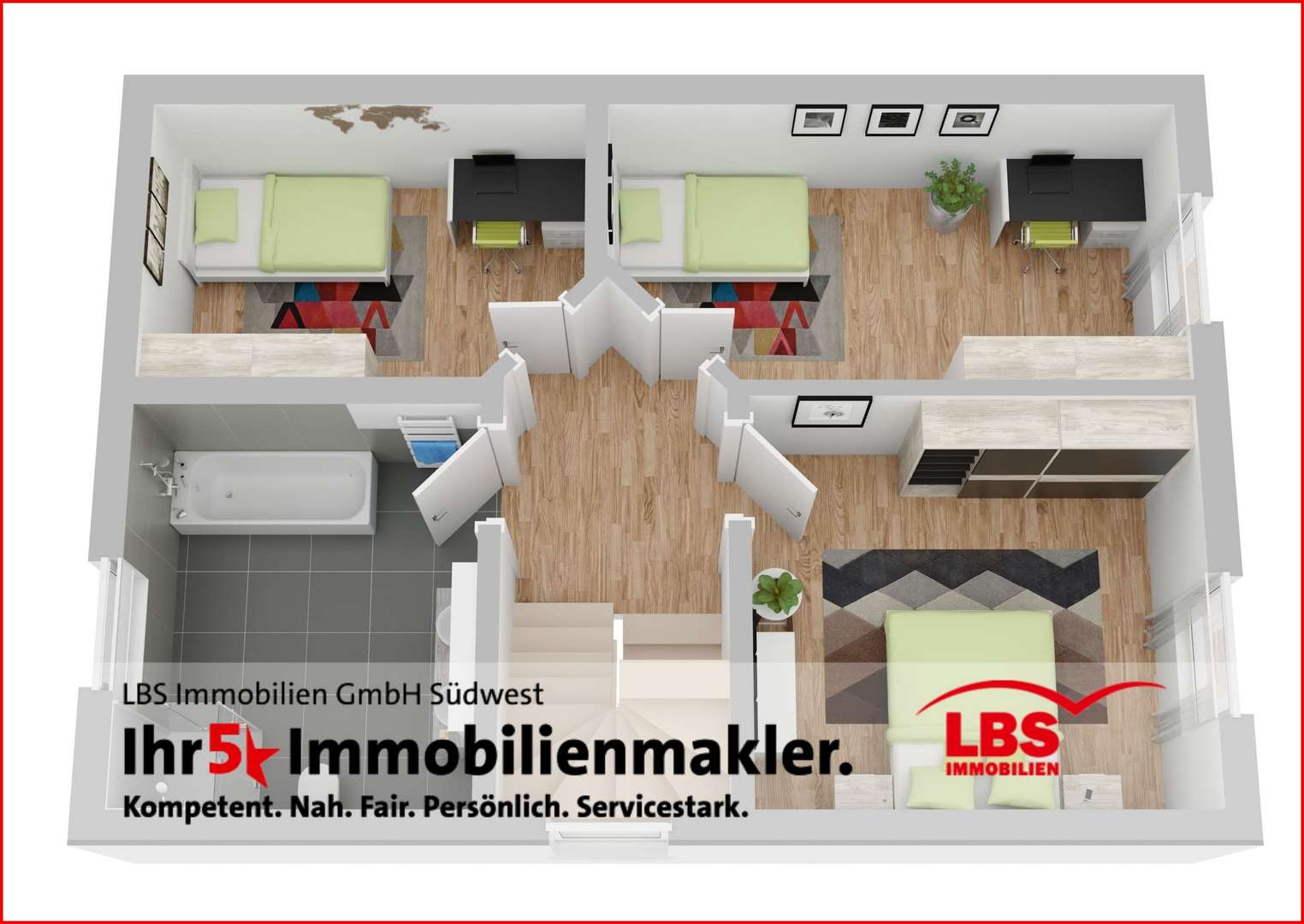 3D Grundriss Obergeschoß 3D Grundriss Obergeschoß - Einfamilienhaus in 67459 Böhl-Iggelheim mit 150m² kaufen