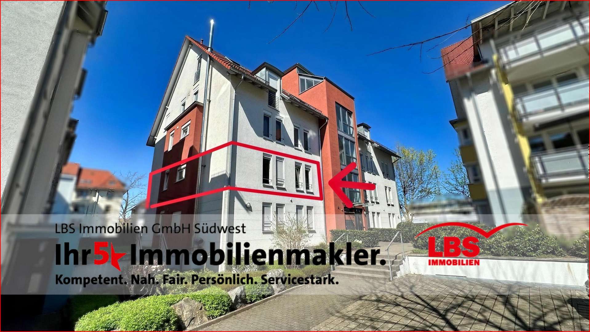 Außenansicht mit Markierung - Etagenwohnung in 77654 Offenburg mit 75m² kaufen
