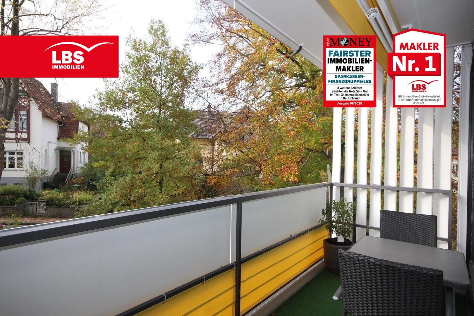 Blick vom Süd-Westbalkon Blick vom Süd-Westbalkon - Etagenwohnung in 32756 Detmold mit 43m² kaufen