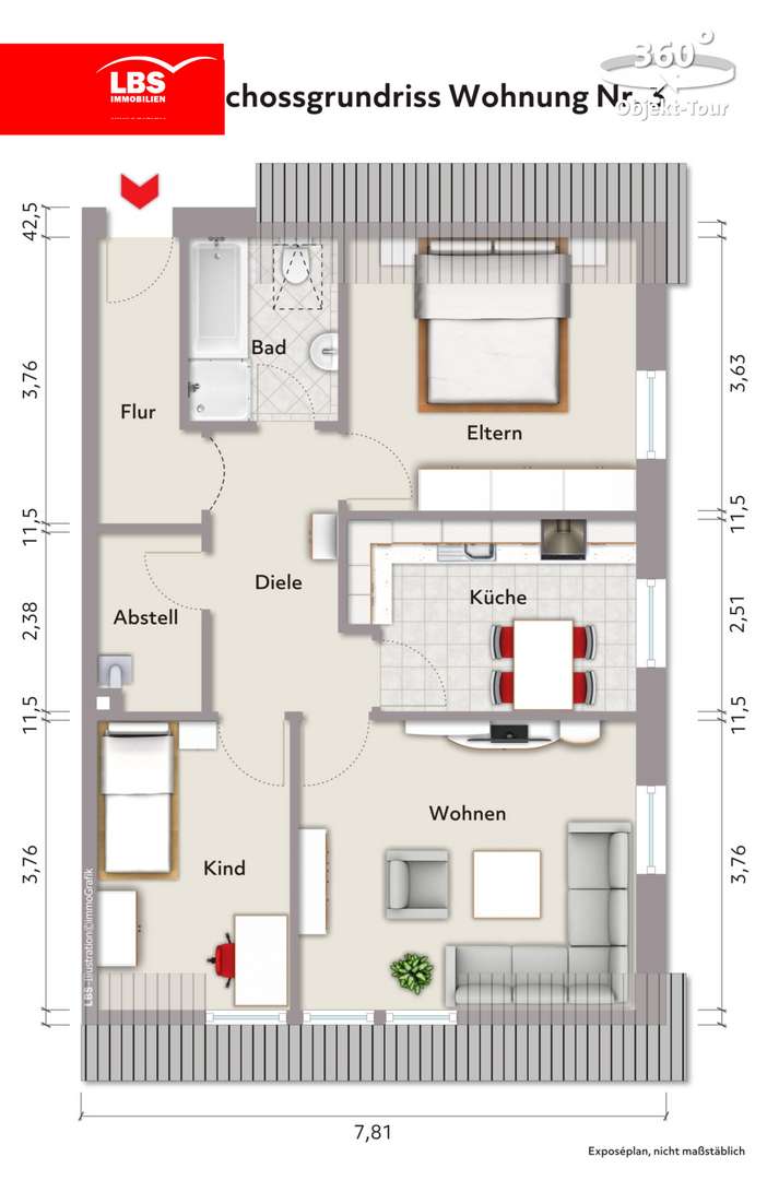 Grundriss DG - Dachgeschosswohnung in 26629 Großefehn mit 62m² als Kapitalanlage kaufen