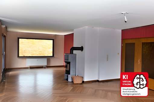einladendes Wohnzimmer mit Kamin - Zweifamilienhaus in 53518 Adenau mit 261m² kaufen