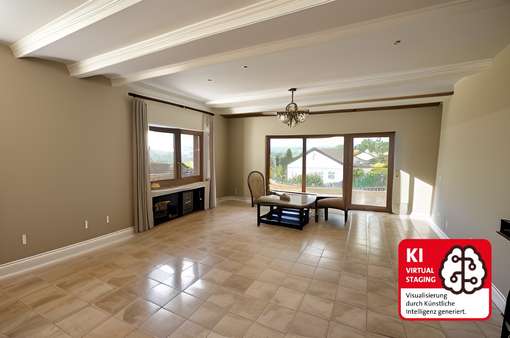 Geräumiges Wohnzimmer mit Zugang zur Terrasse - Einfamilienhaus in 56412 Daubach mit 145m² kaufen