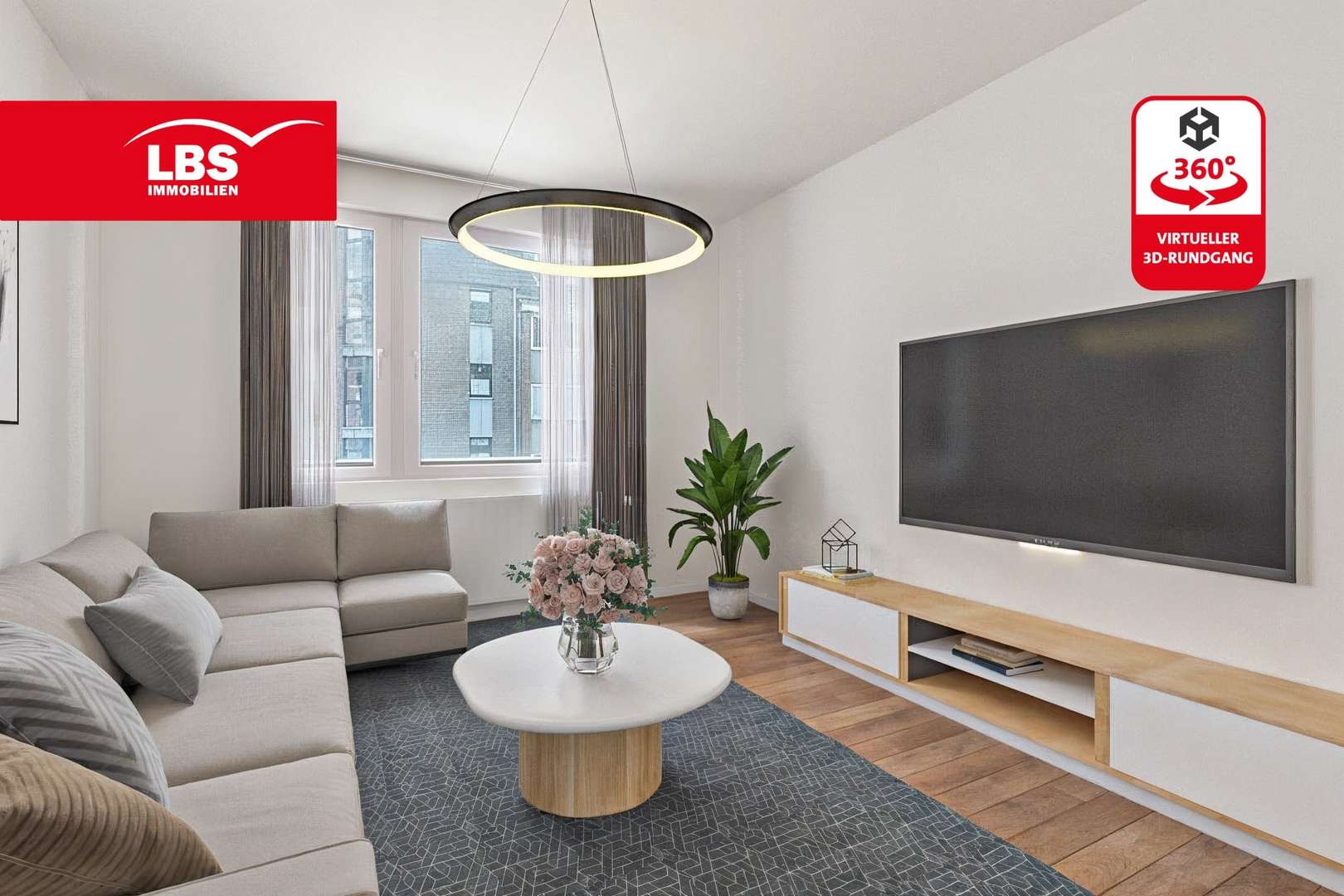 Wohnzimmer visualisiert - Etagenwohnung in 40229 Düsseldorf mit 60m² kaufen