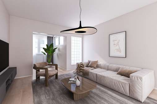 Wohnzimmer_visualisiert - Doppelhaushälfte in 40589 Düsseldorf mit 124m² günstig kaufen