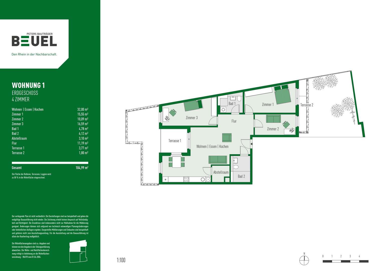 Grundriss WE 01 Grundriss WE 01 - Erdgeschosswohnung in 53225 Bonn mit 104m² kaufen