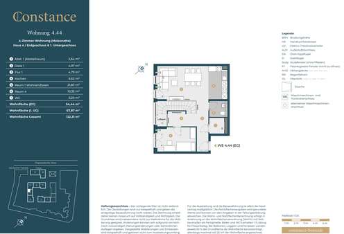 Grundriss WE 4.44 EG Grundriss WE 4.44 EG - Maisonette-Wohnung in 53115 Bonn mit 122m² kaufen