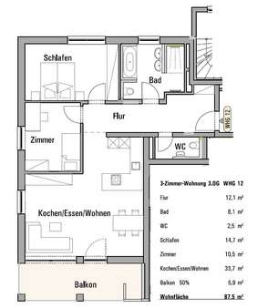 Wohnungsgrundriss - Wohnung in 88239 Wangen im Allgäu mit 87m² kaufen