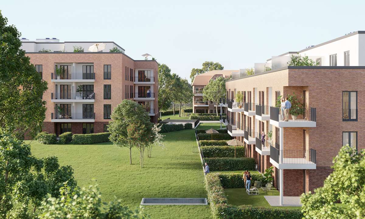 Außenansicht mit Innenhof (Visualisierung) Außenansicht mit Innenhof (Visualisierung) - Erdgeschosswohnung in 21244 Buchholz in der Nordheide mit 63m² kaufen