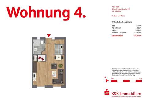 Grundriss ETW 4 - Etagenwohnung in 51105 Köln mit 34m² kaufen